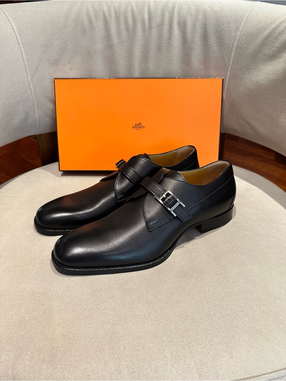 Hermes Derby Homme Doris Black Leather Dress Shoes